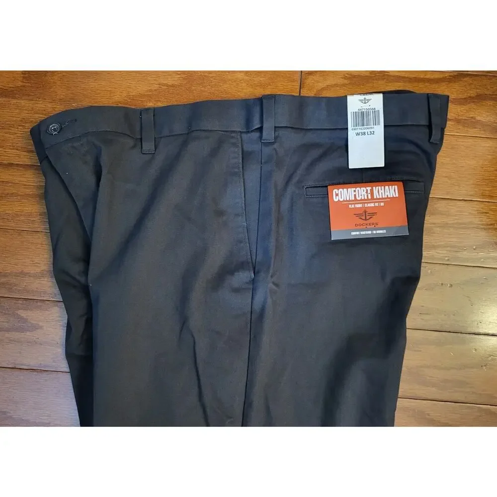 NWT Dockers Pants Mens Gray Flat Front Classic Fit Casual Size W38xL32